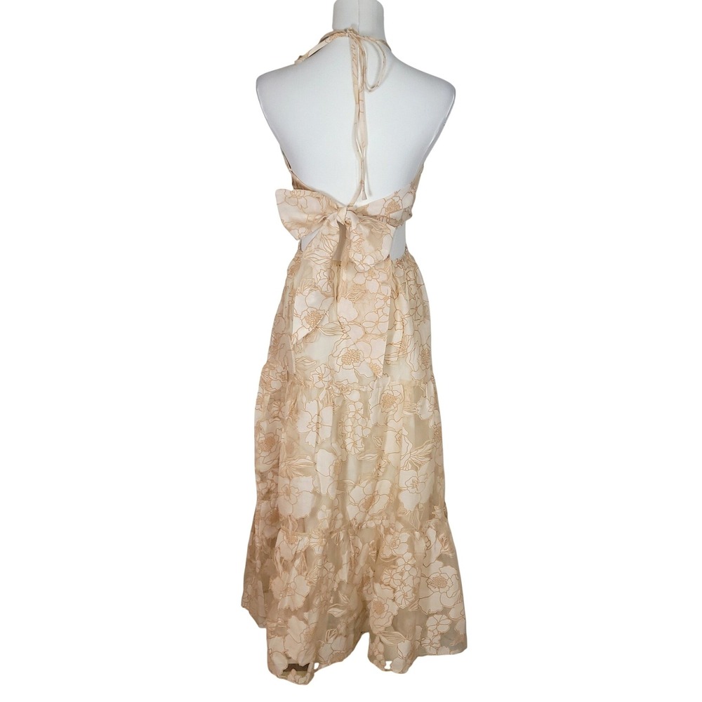Fore Cream Floral Embroidered Maxi Sundress S Romantic Boho Resort Wedding Guest - Picture 7 of 10